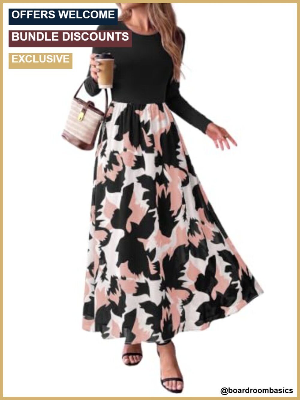Long Sleeve Floral Maxi Dress with Pockets A-Line Boho Fall